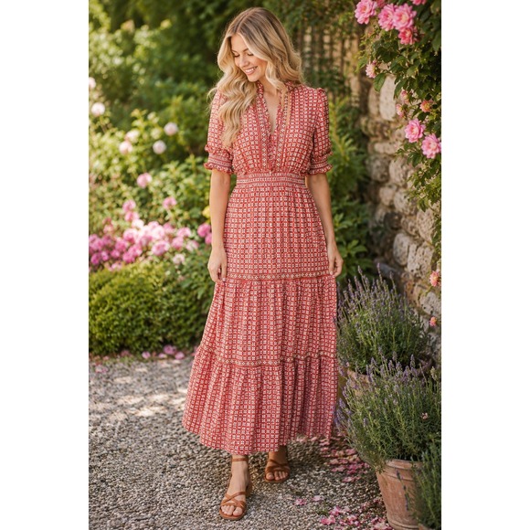 Max Studio Dresses & Skirts - Max Studio Boho Floral Ruffle‎ Tiered Maxi Dress Size S Cottagecore Victorian